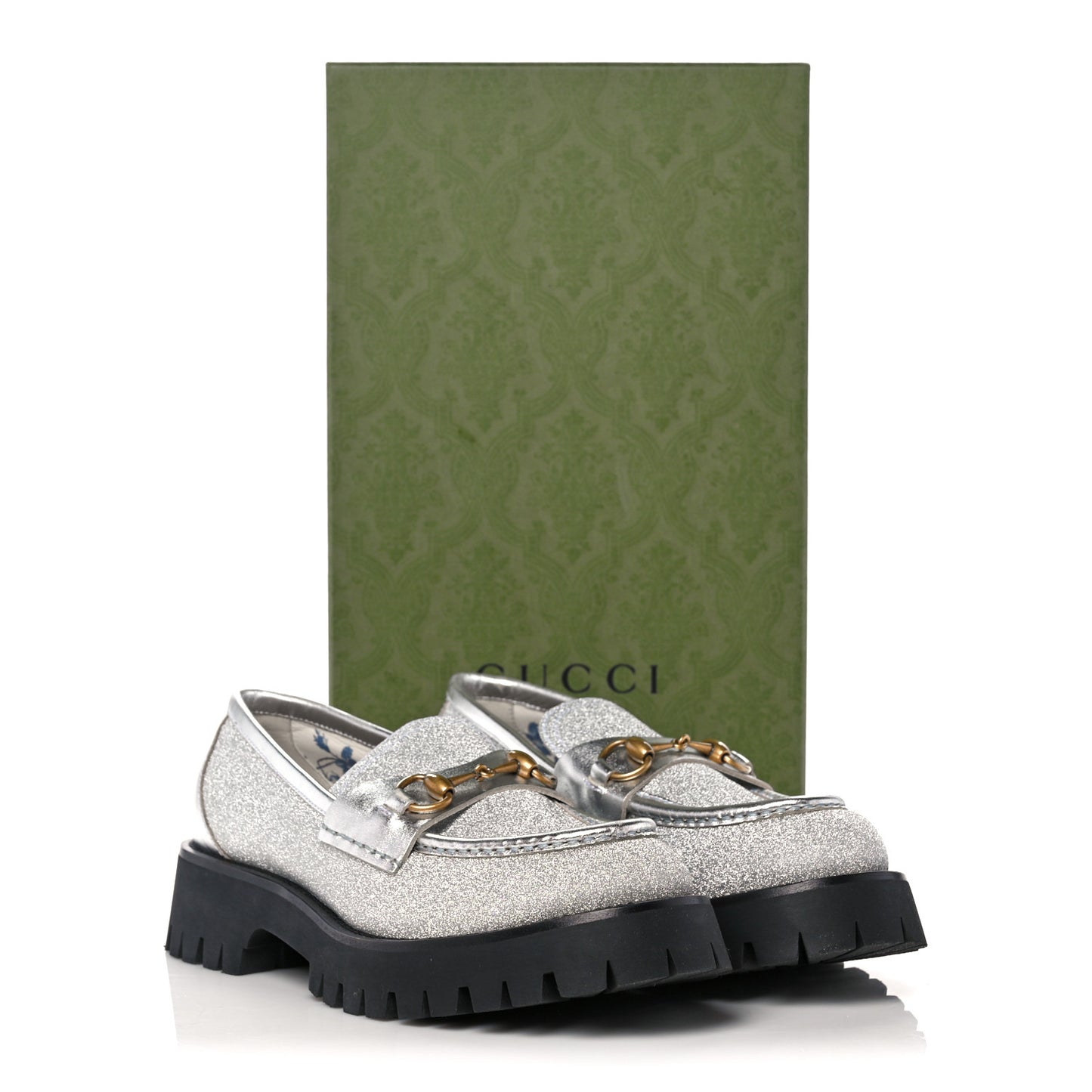 Mini Diamond Storm Silk Calfskin Womens Harald Horsebit 25mm Platform Loafers 40 Silver