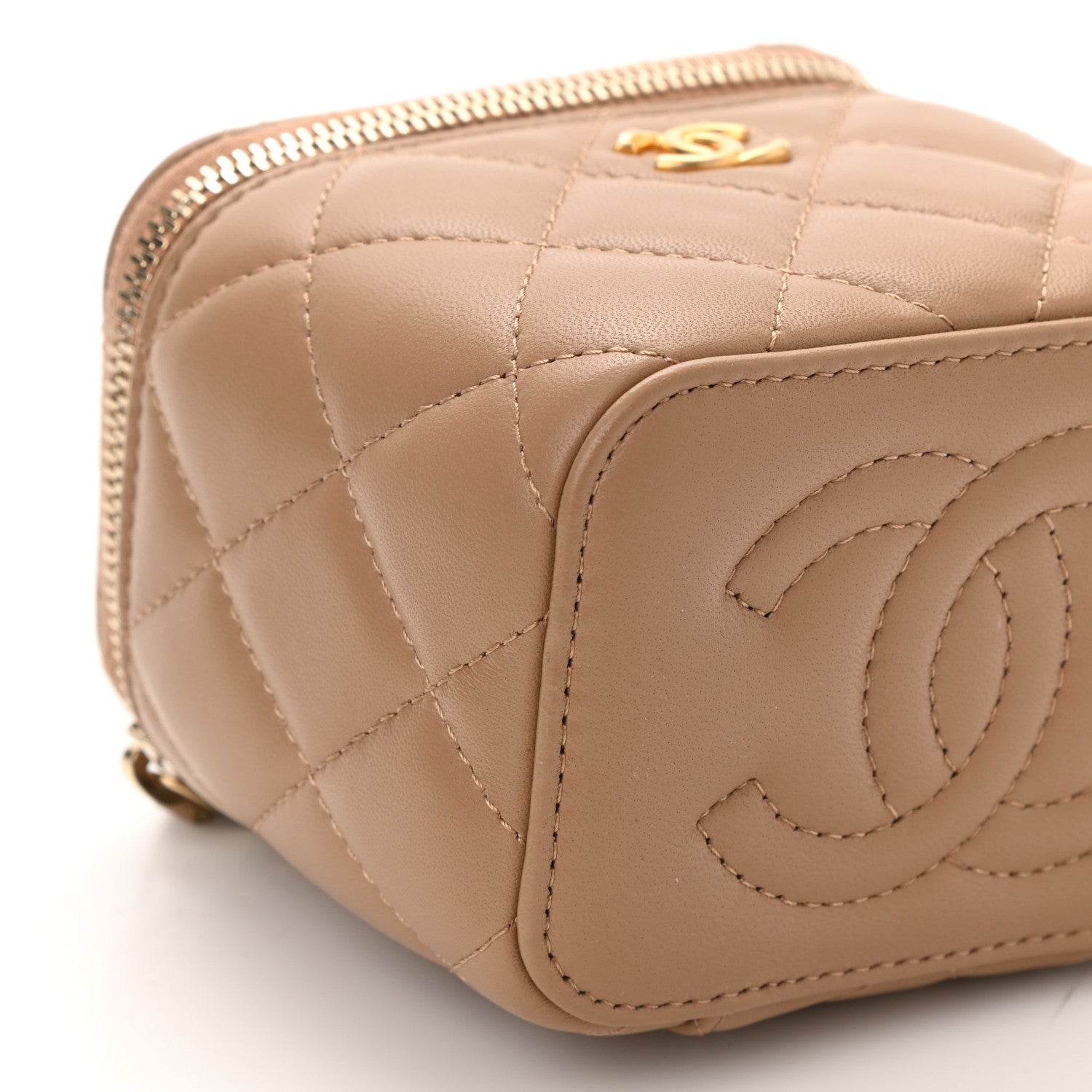 Chanel Lambskin Quilted Pearl Crush Mini Vanity Case With Chain Beige 10 of 12