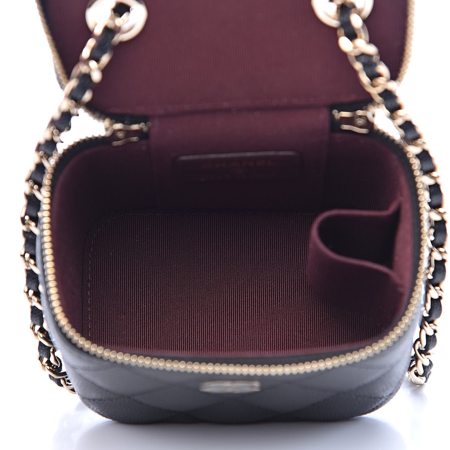 Caviar Quilted Mini Vanity Case With Chain Black