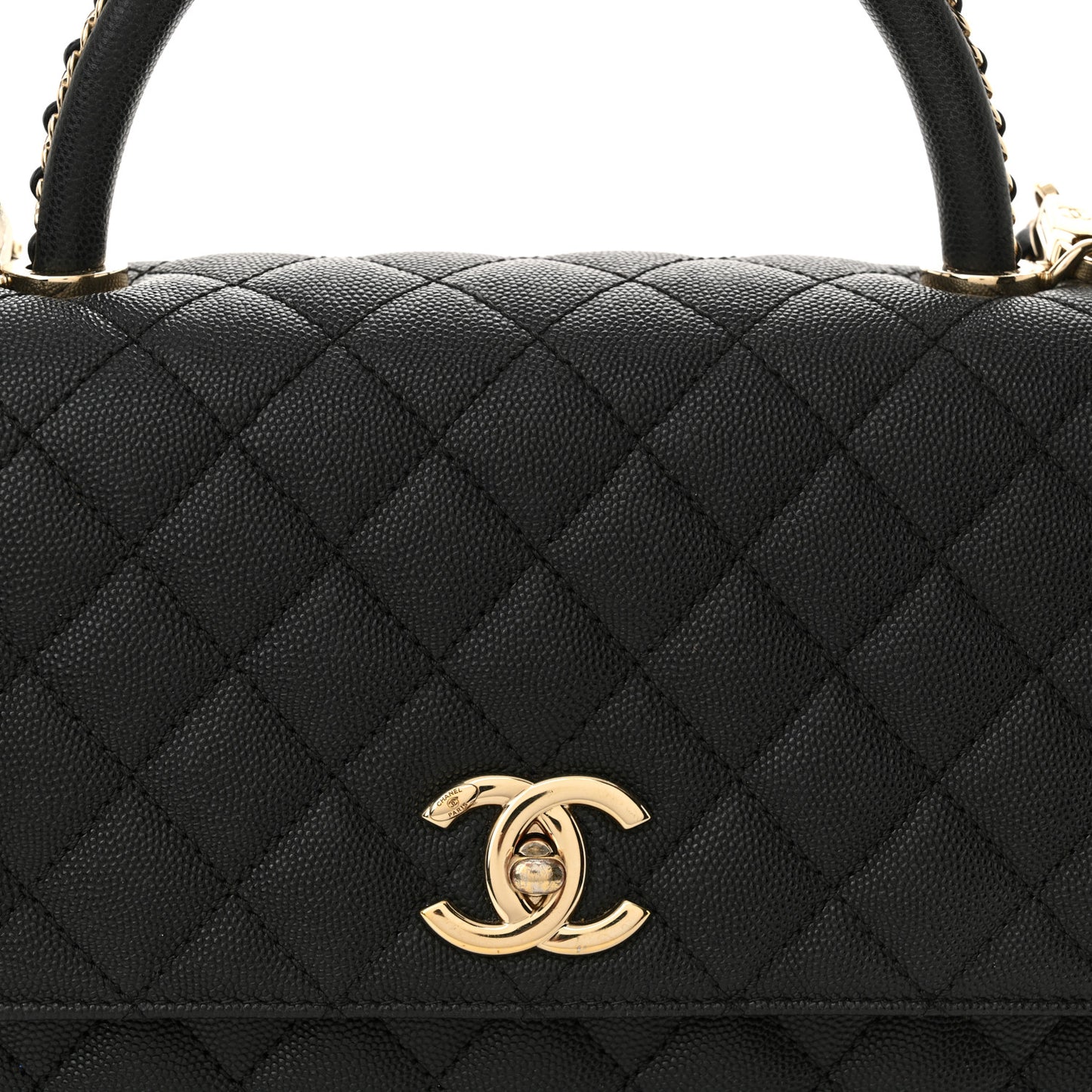 Caviar Quilted Small Coco Chain Handle Flap Black
