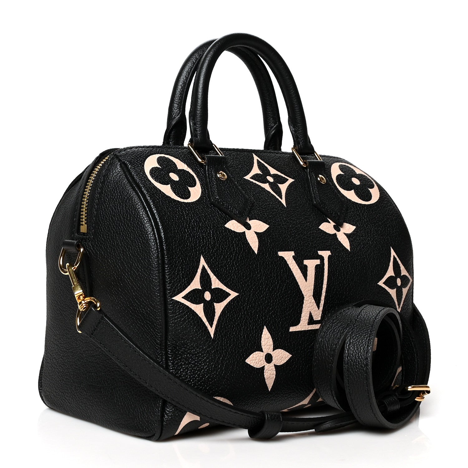 Louis Vuitton Empreinte Monogram Giant Speedy Bandouliere 25 Black Beige 3 of 11