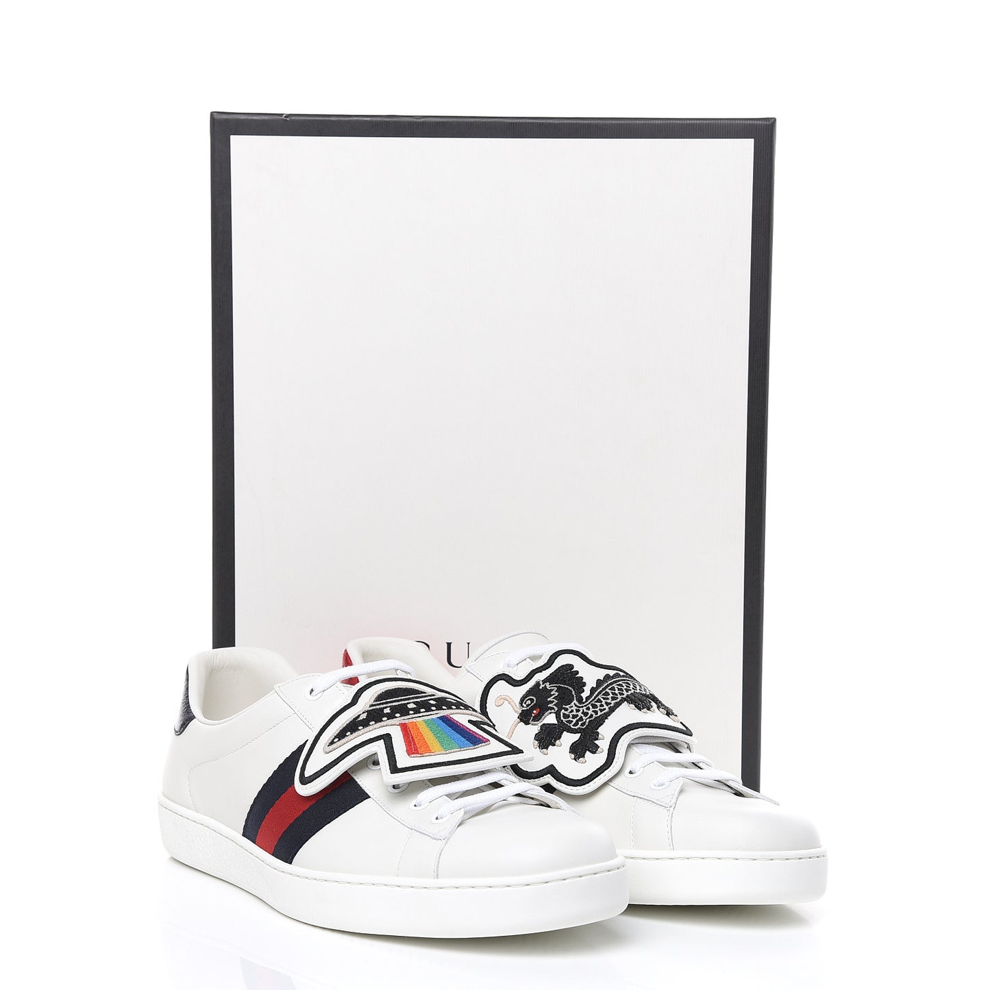 Calfskin Ayers Web UFO Dragon Embroidered Mens Ace Sneakers 12 White