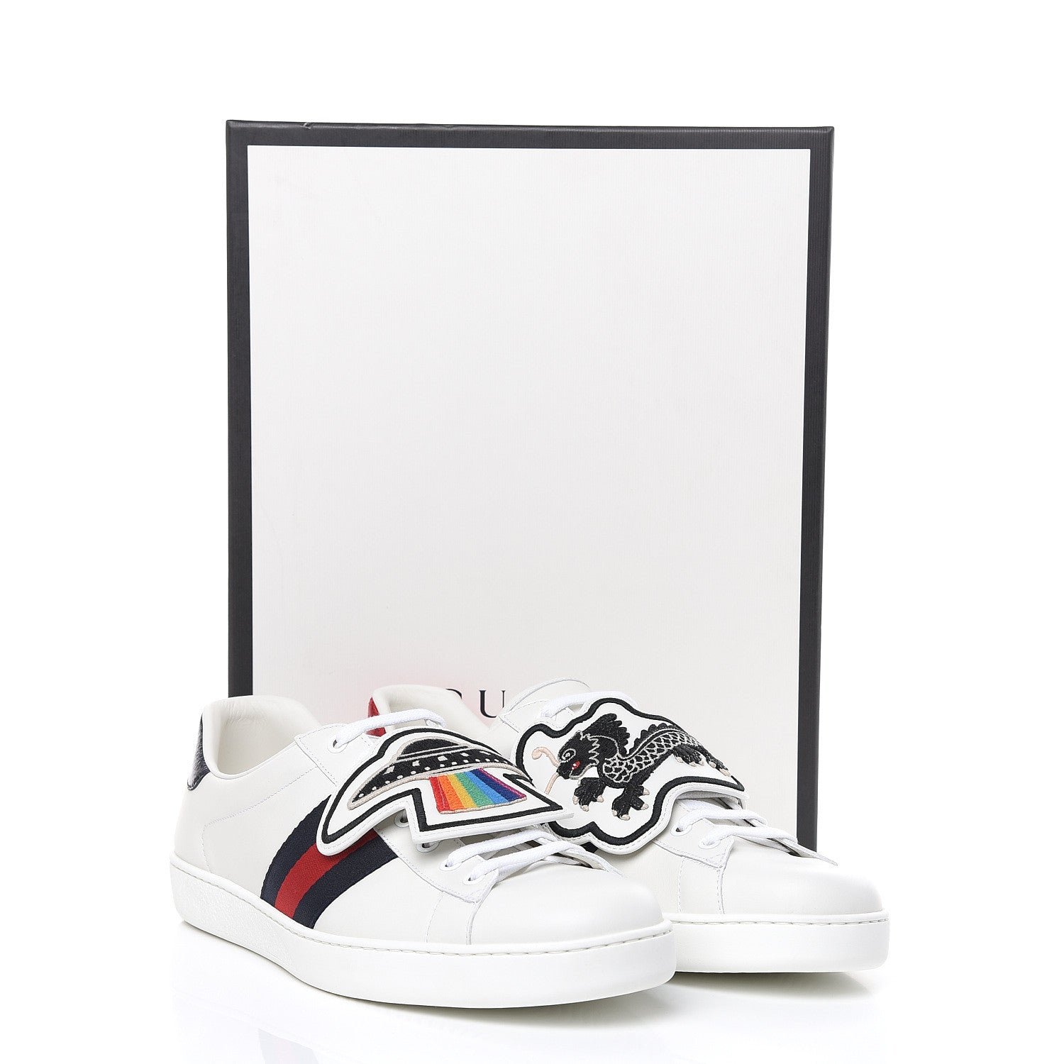Gucci Calfskin Ayers Web UFO Dragon Embroidered Mens Ace Sneakers 12 White 9 of 9