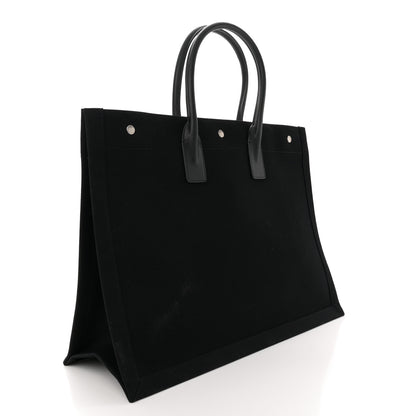 Saint Laurent Linen Calfskin Rive Gauche Tote Black 3 of 12