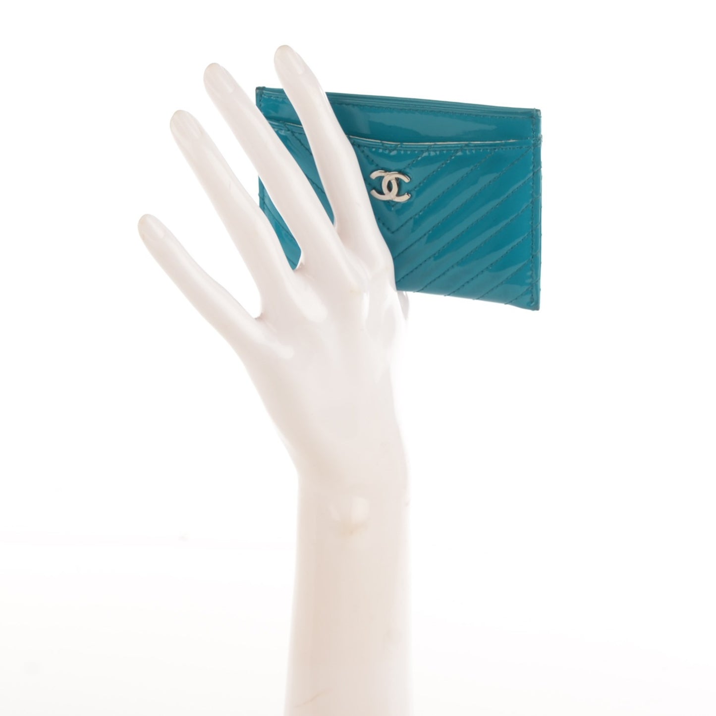 Patent Chevron Card Holder Turquoise