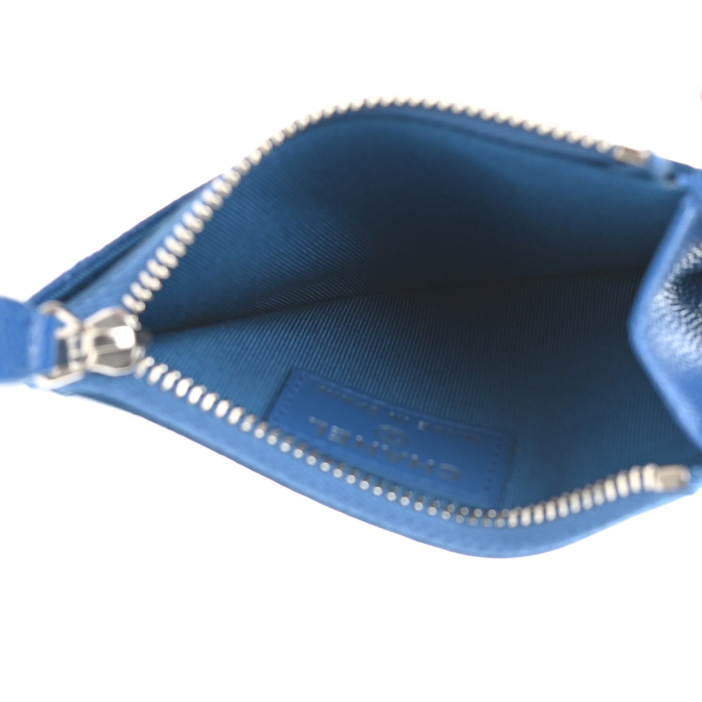Caviar Chevron Quilted CC Zip Card Holder Blue