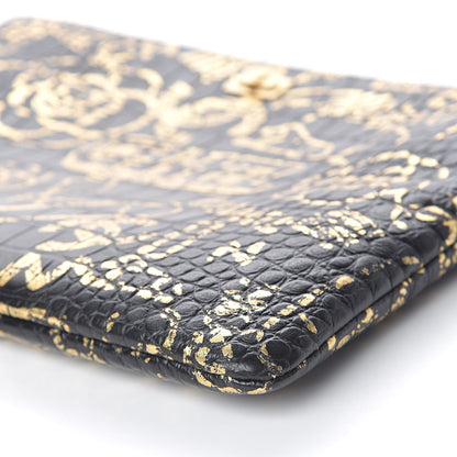 Chanel Calfskin Crocodile Embossed Graffiti 2.55 Large Cocodile Reissue Cosmetic Case Black Gold 9 of 11