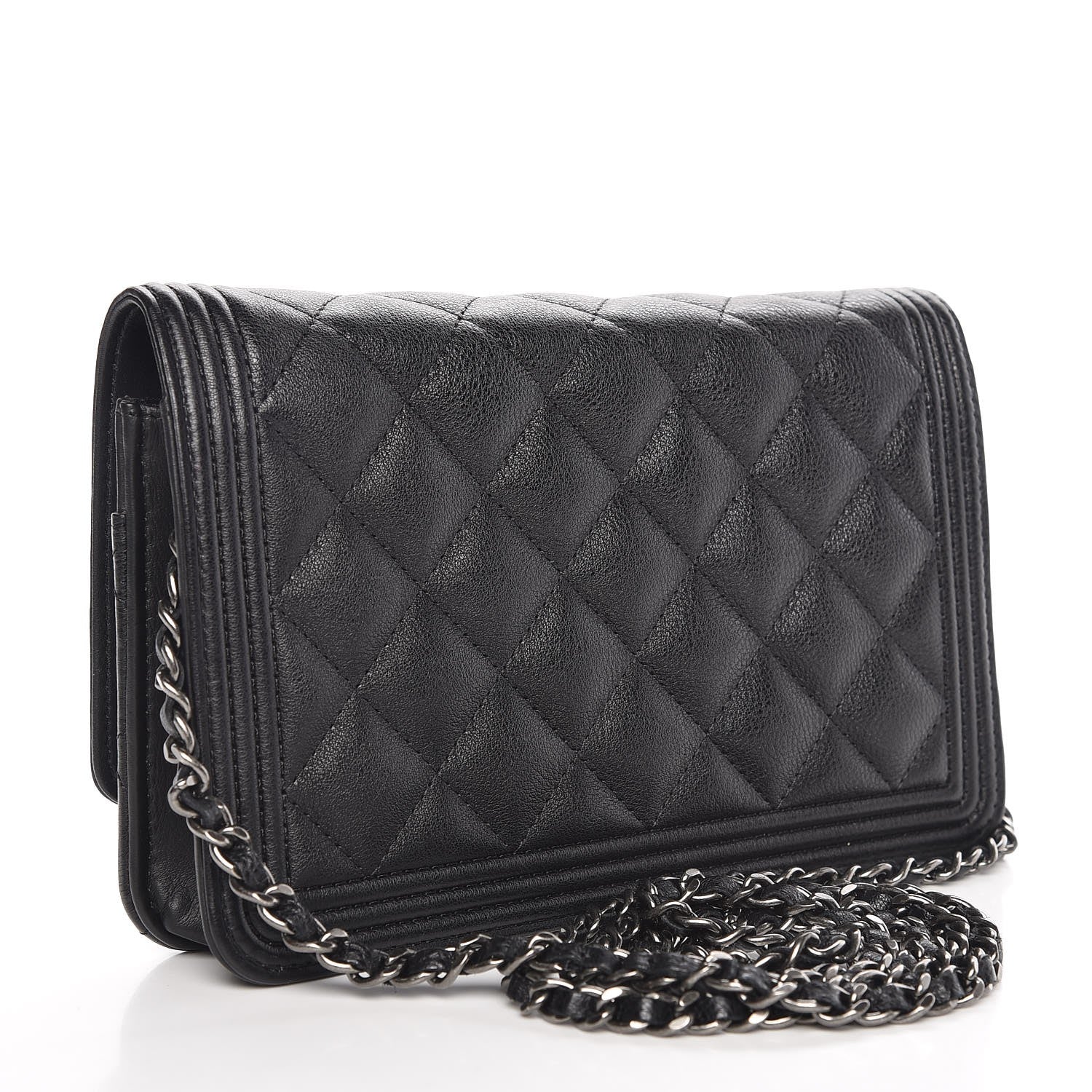 Chanel Calfskin Quilted Boy Wallet On Chain WOC Black 3 of 9