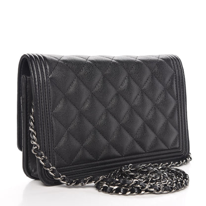 Chanel Calfskin Quilted Boy Wallet On Chain WOC Black 3 of 9