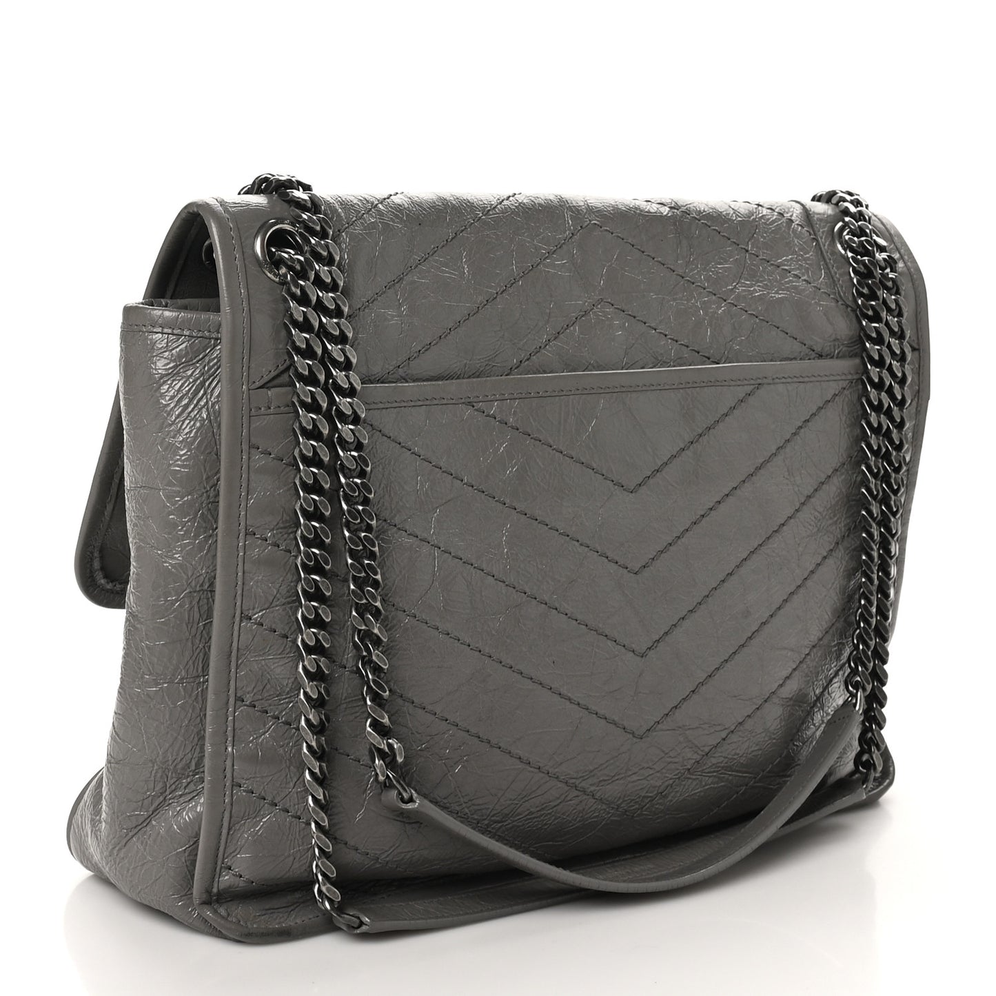 Crinkled Calfskin Matelasse Monogram Large Niki Chain Satchel Storm