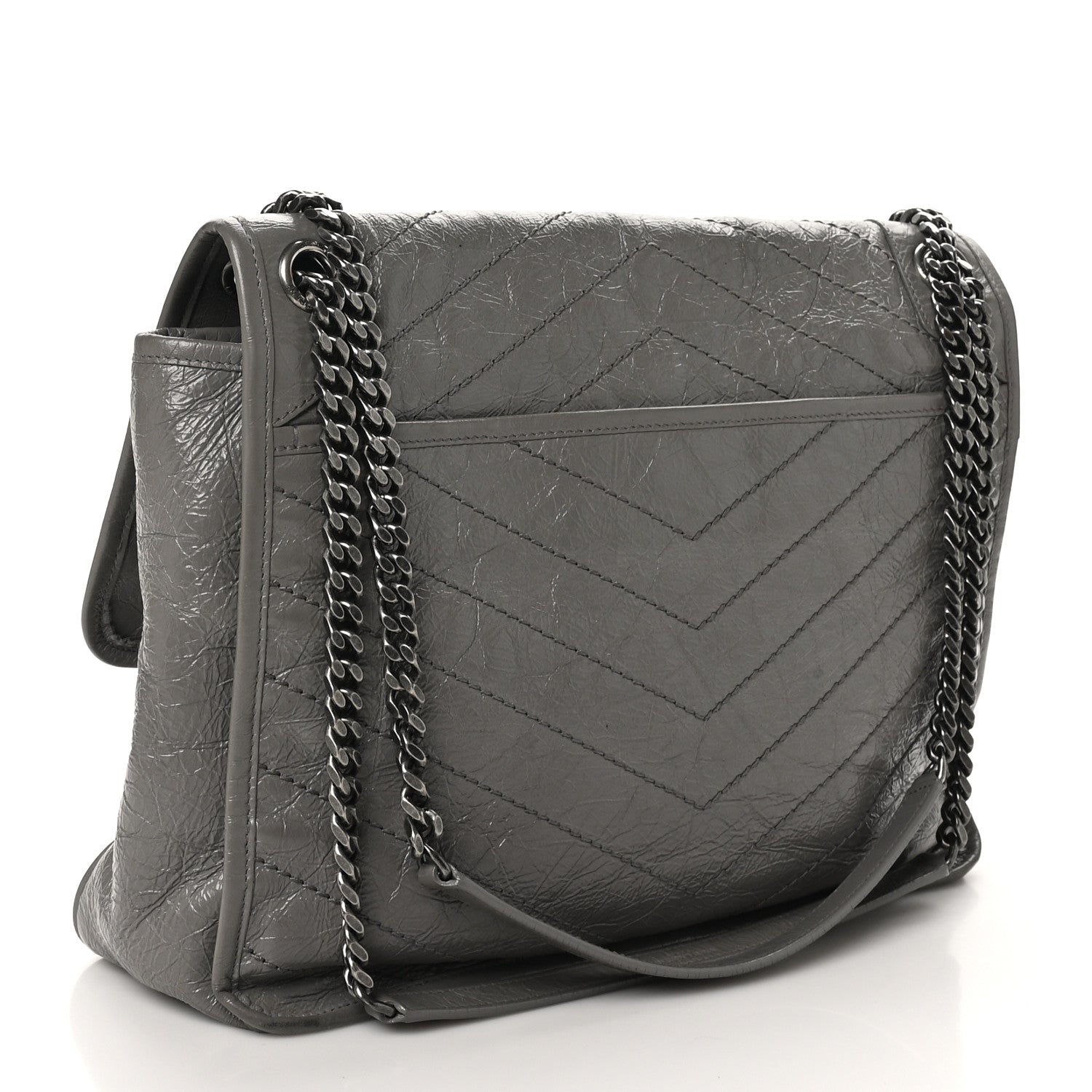 Saint Laurent Crinkled Calfskin Matelasse Monogram Large Niki Chain Satchel Storm 3 of 10