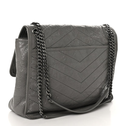 Saint Laurent Crinkled Calfskin Matelasse Monogram Large Niki Chain Satchel Storm 3 of 10