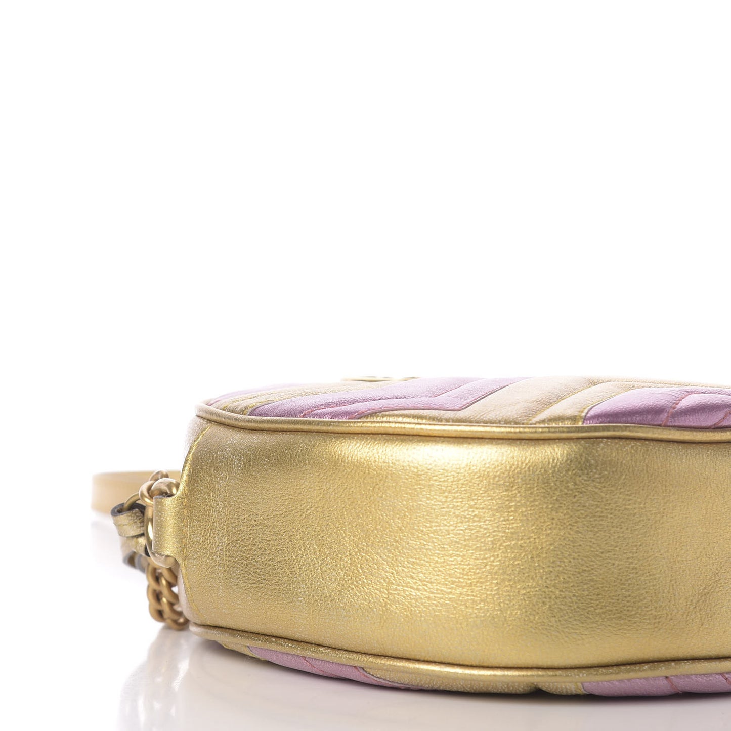 Metallic Calfskin Matelasse Mini GG Marmont Round Shoulder Bag Gold Pink