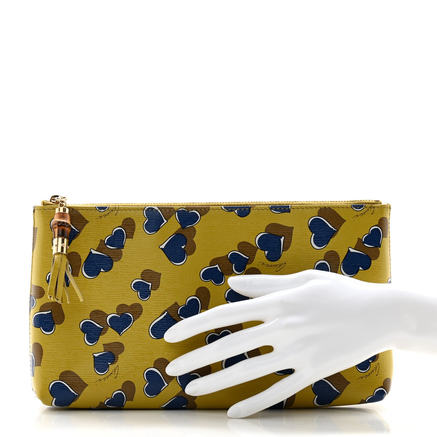 Calfskin Heartbeat Print Large Pouch Yellow Multicolor