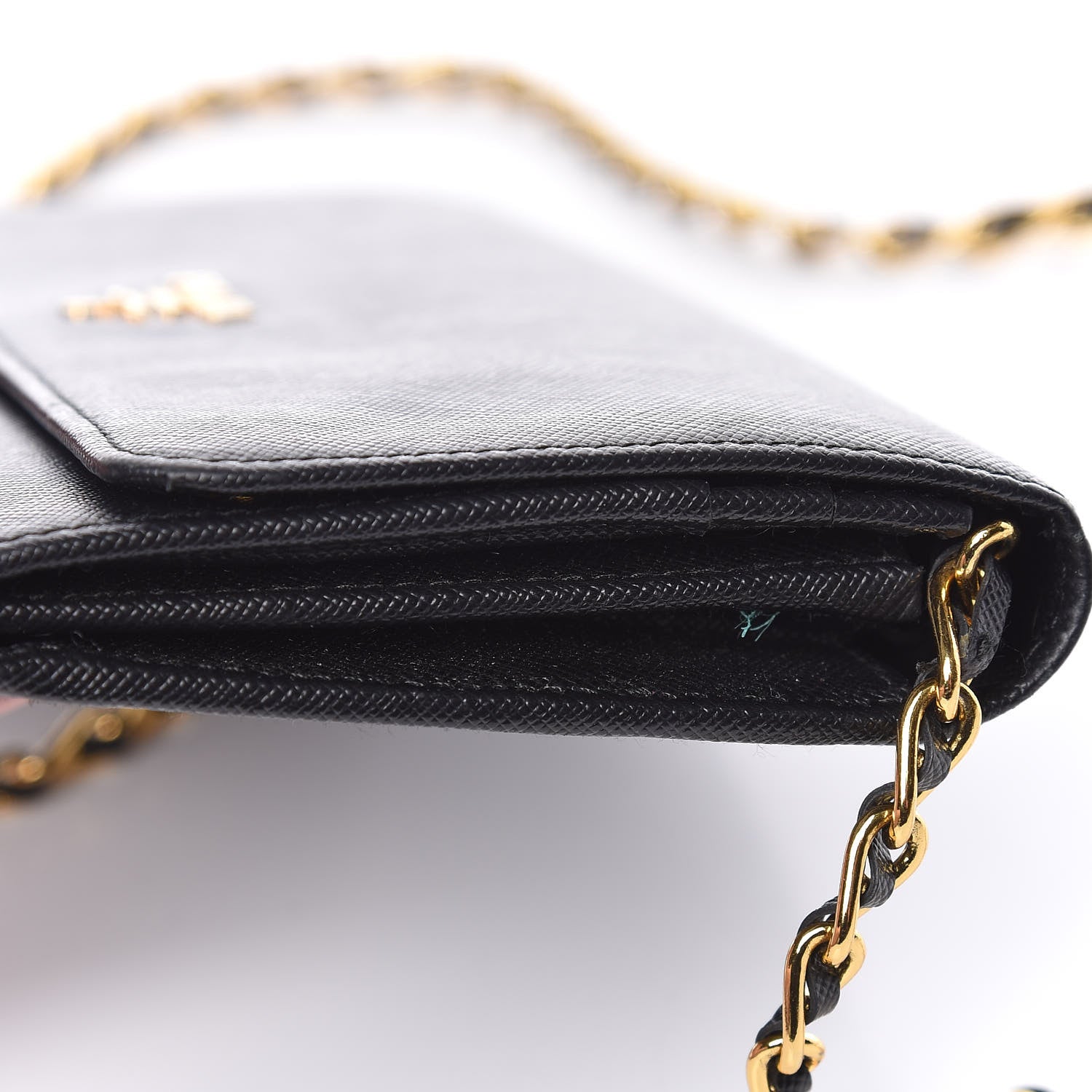Prada Saffiano Metal Oro Chain Wallet Black 10 of 11
