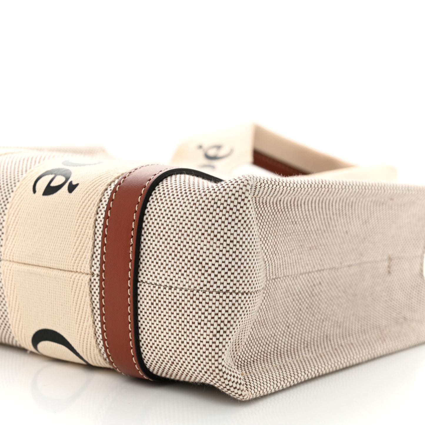 Cotton Calfskin Small Woody Ribbon Tote With Strap White Brown