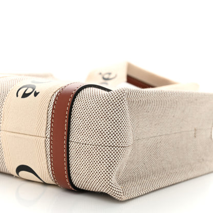 Chloe Cotton Calfskin Small Woody Ribbon Tote With Strap White Brown 10 of 11