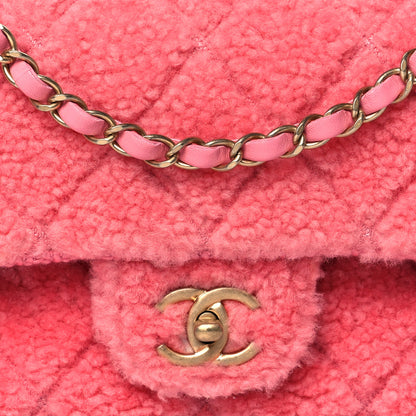 Chanel Shearling Sheepskin Tweed Quilted Single Flap Pink 8 of 11