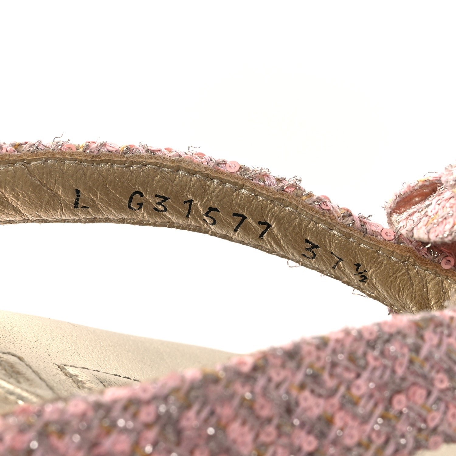 Chanel Tweed Camellia Thong Sandals 37.5 Salmon Apricot Gold 10 of 13