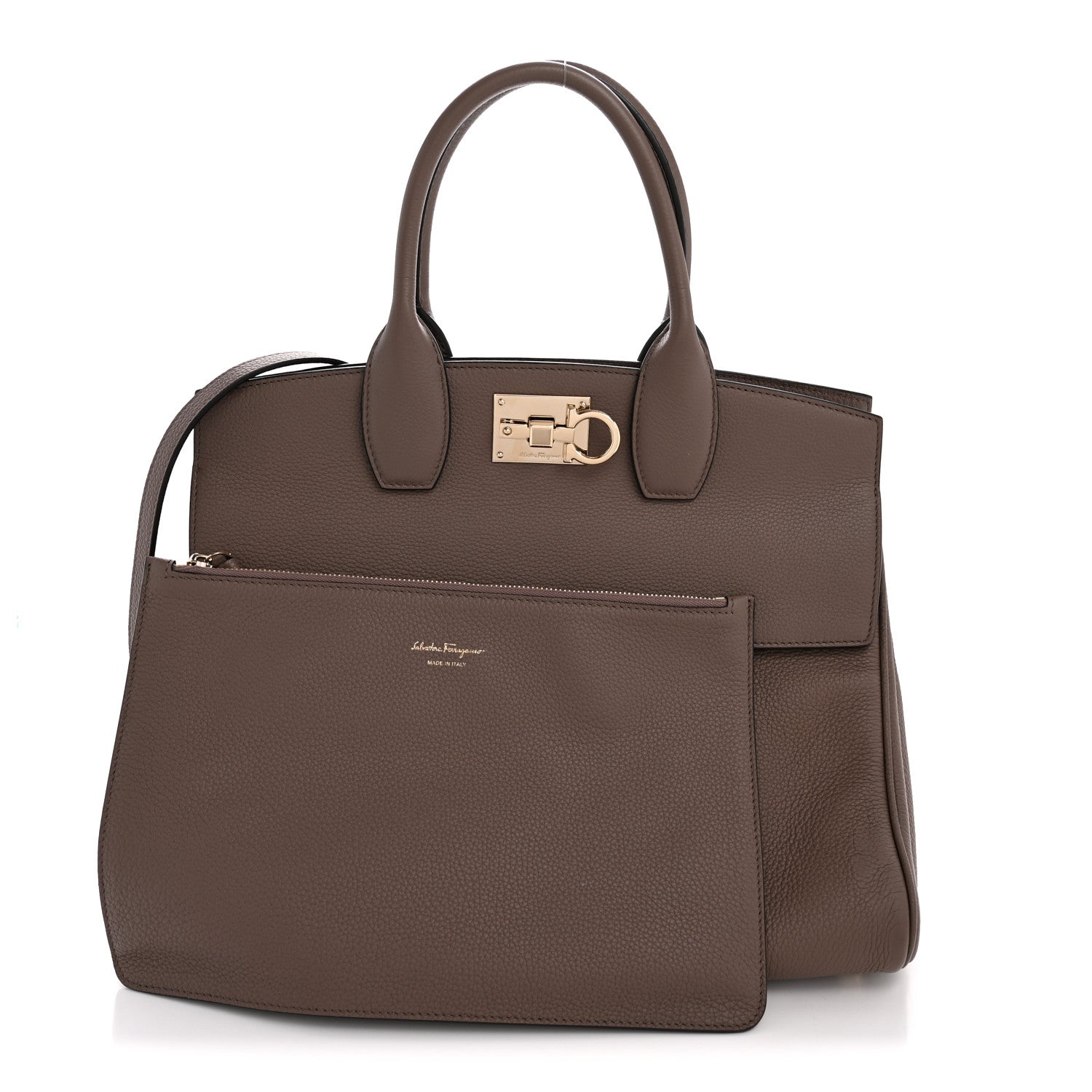 Salvatore Ferragamo Calfskin Large Studio Bag Caraway Seed 3 of 13