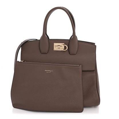 Salvatore Ferragamo Calfskin Large Studio Bag Caraway Seed 3 of 13