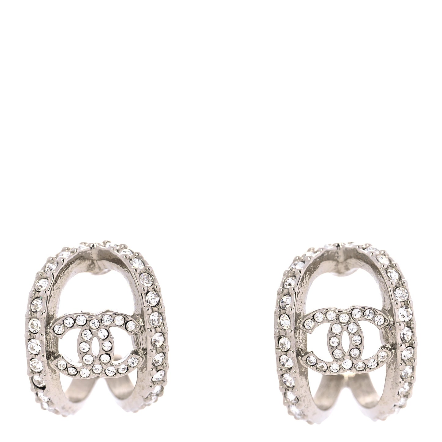 Crystal CC Hoop Earrings Silver