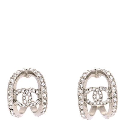 Chanel Crystal CC Hoop Earrings Silver 1 of 5