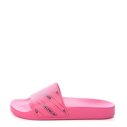 Balenciaga Rubber Allover Logo Womens Pool Slide Sandals 37 Pink Black 1 of 8