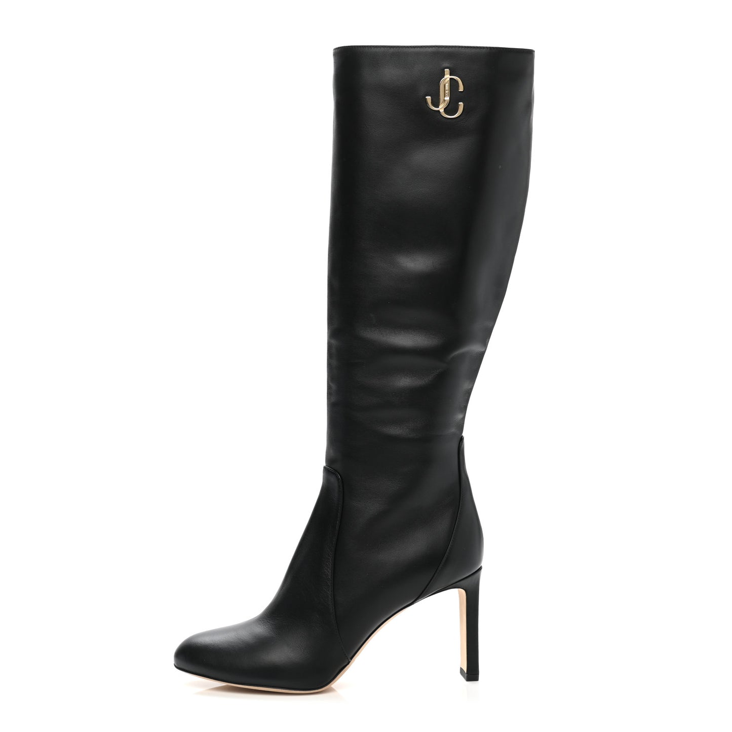 Shiny Calfskin Mahesa 85 Knee High Boots 39.5 Black