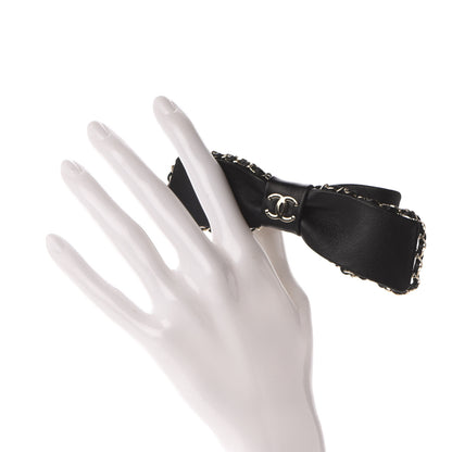 Chanel Lambskin Bow Chain CC Hair Clip Black 2 of 6
