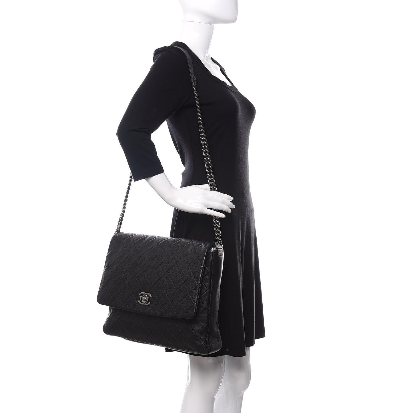 Calfskin Quilted Couture Messenger Black