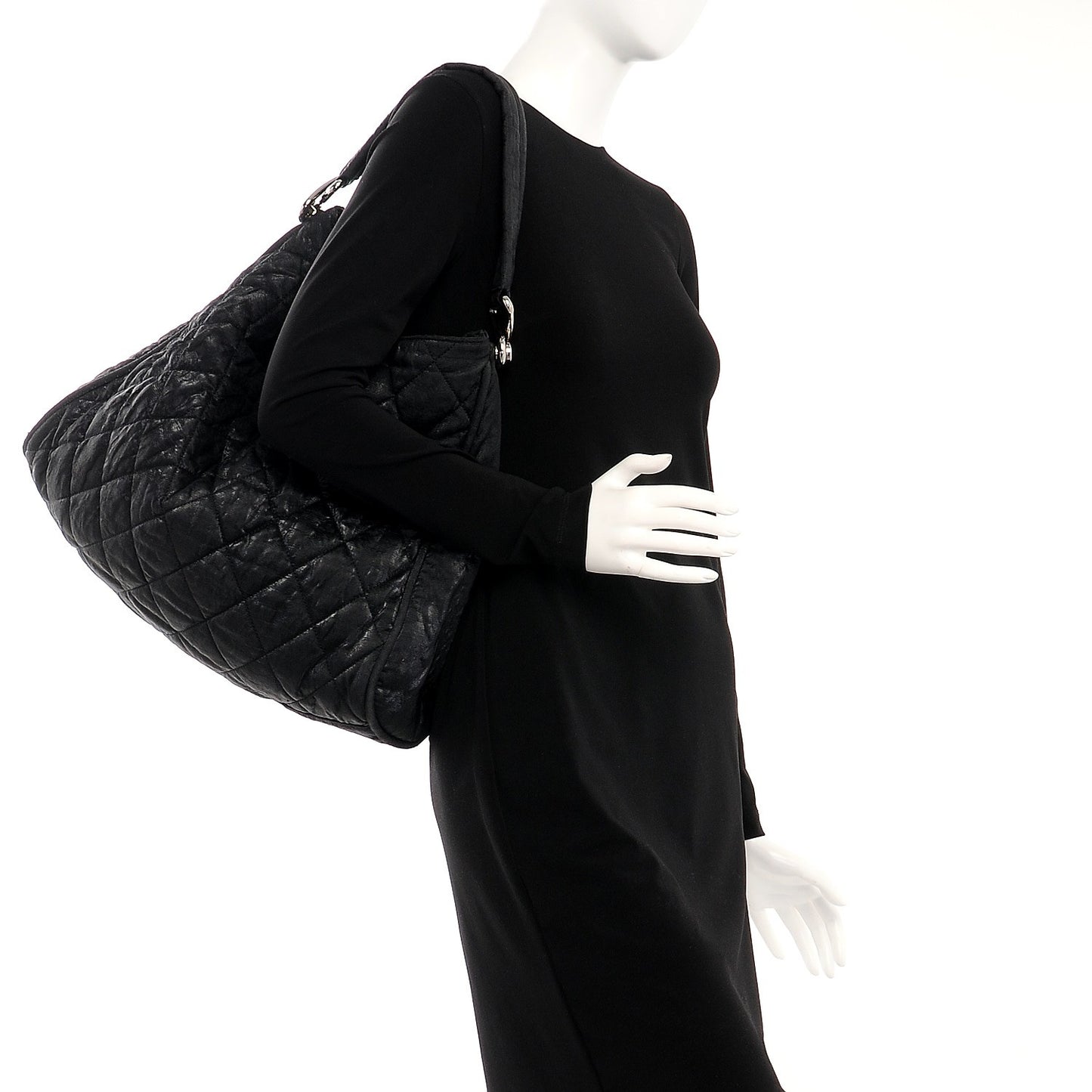 Crinkled Coated Canvas Le Marais Hobo Black