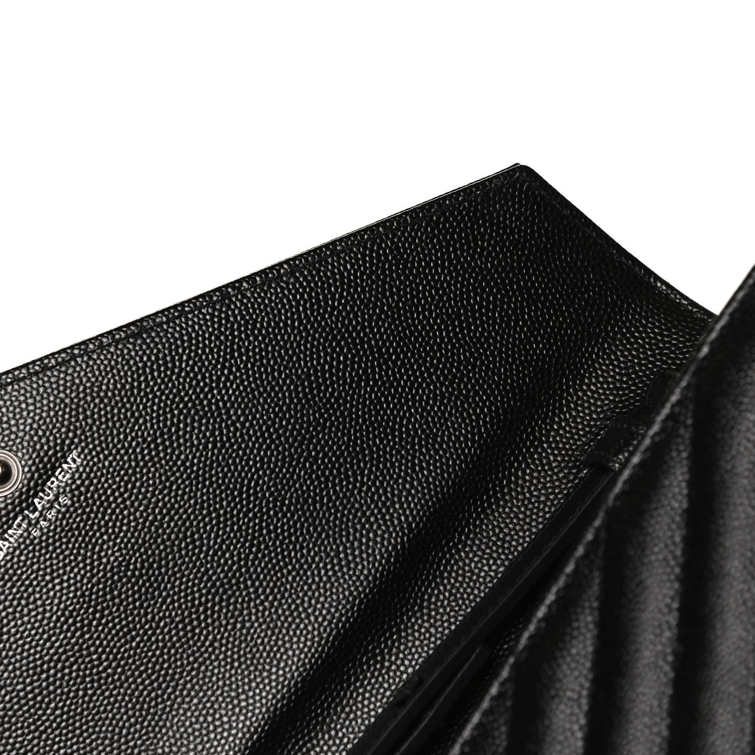 Saint Laurent Grain De Poudre Matelasse Chevron Monogram Chain Wallet Black 10 of 13