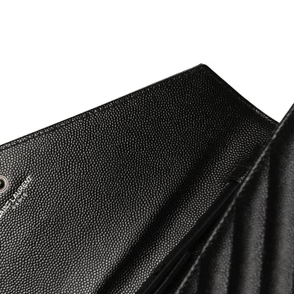 Saint Laurent Grain De Poudre Matelasse Chevron Monogram Chain Wallet Black 10 of 13