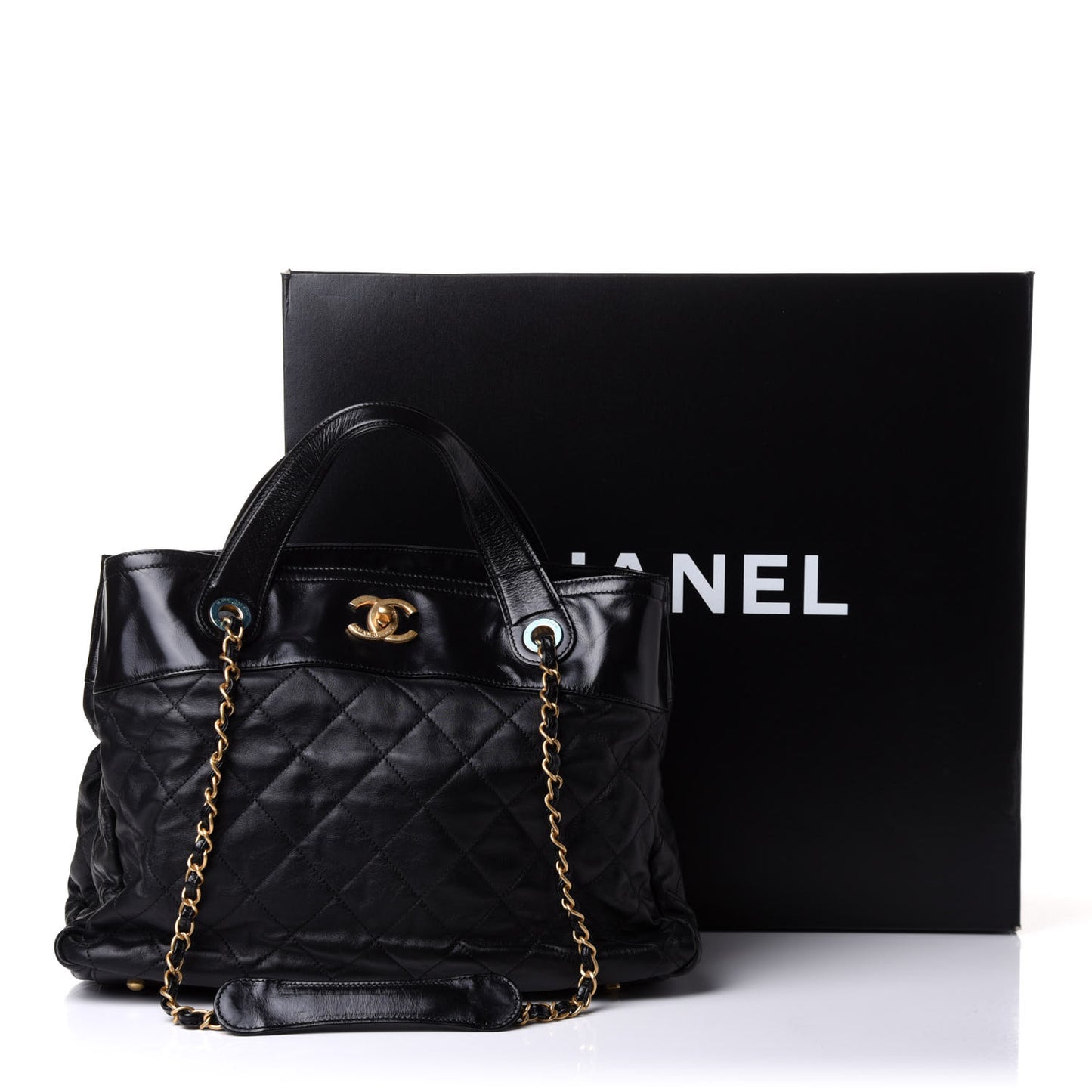 Iridescent Calfskin Large In the Mix Tote Black
