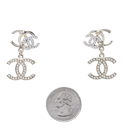 Chanel Crystal Pearl Double CC Drop Earrings Gold Silver 2 of 7