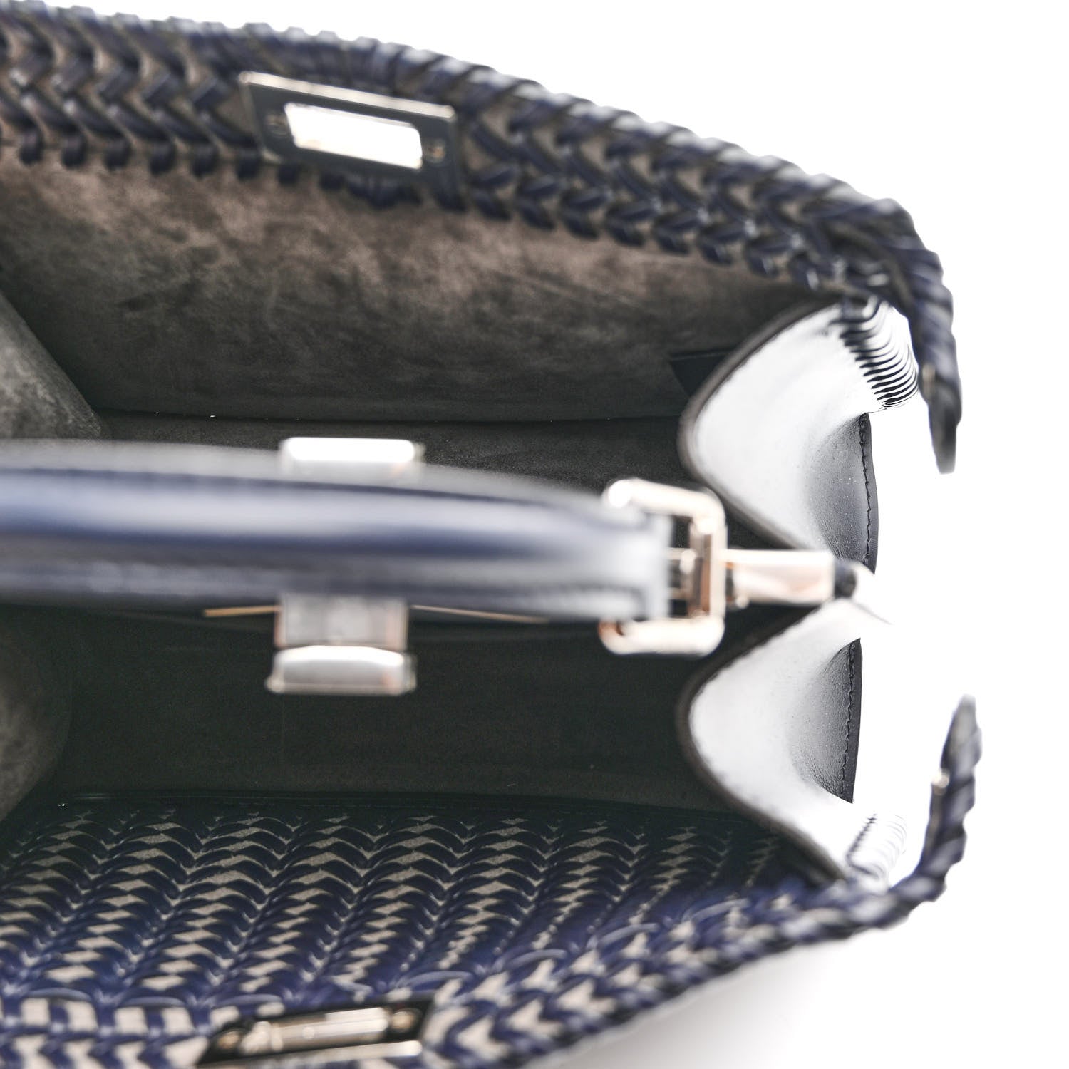 Fendi Vitello King Shiny Nappa Intreccio Petite Peekaboo I SEE U Satchel Midnight 5 of 10