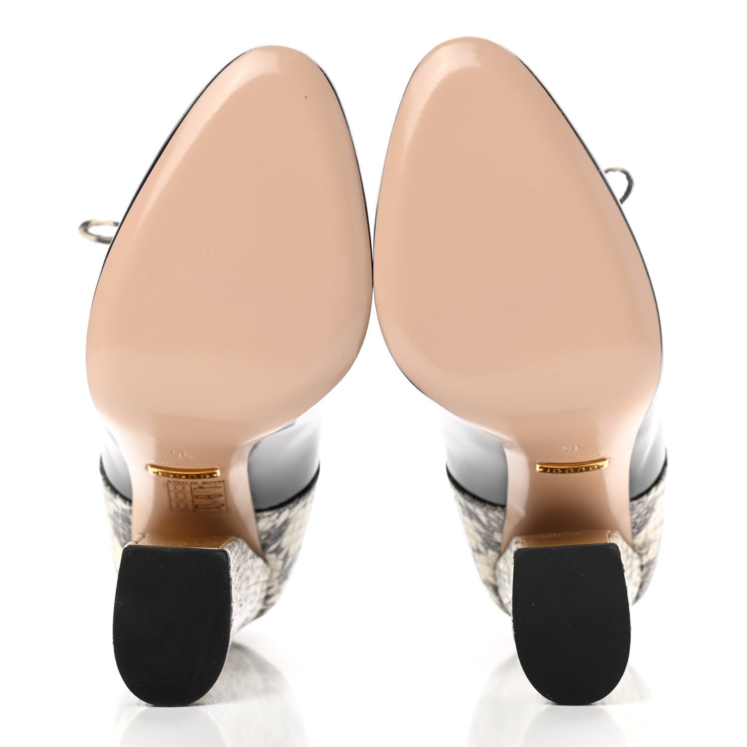 Gucci Polished Calfskin Elaphe Nimue Bow Mary Jane Pumps 35 Black Roccia 5 of 8