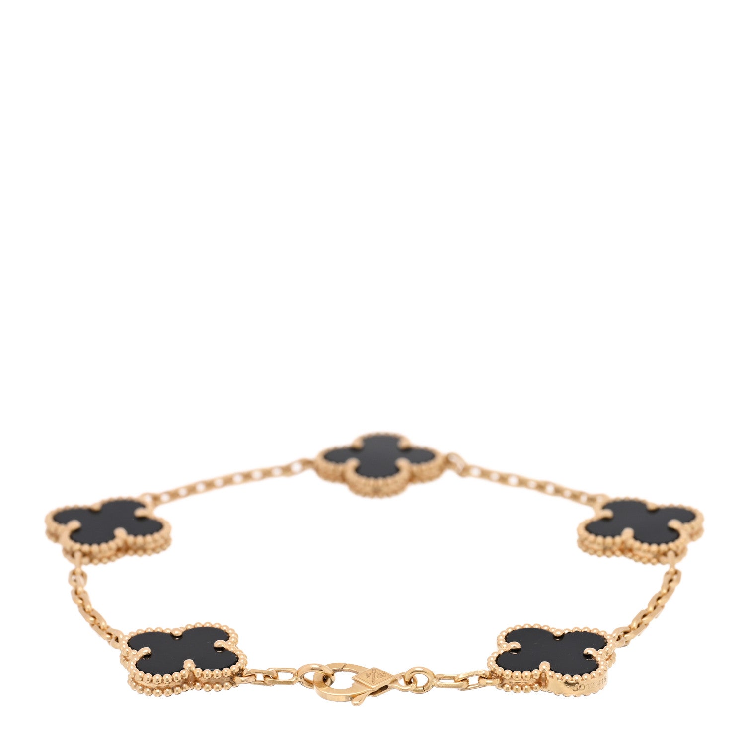 Van Cleef & Arpels 18K Yellow Gold Black Onyx 5 Motifs Vintage Alhambra Bracelet 2 of 4