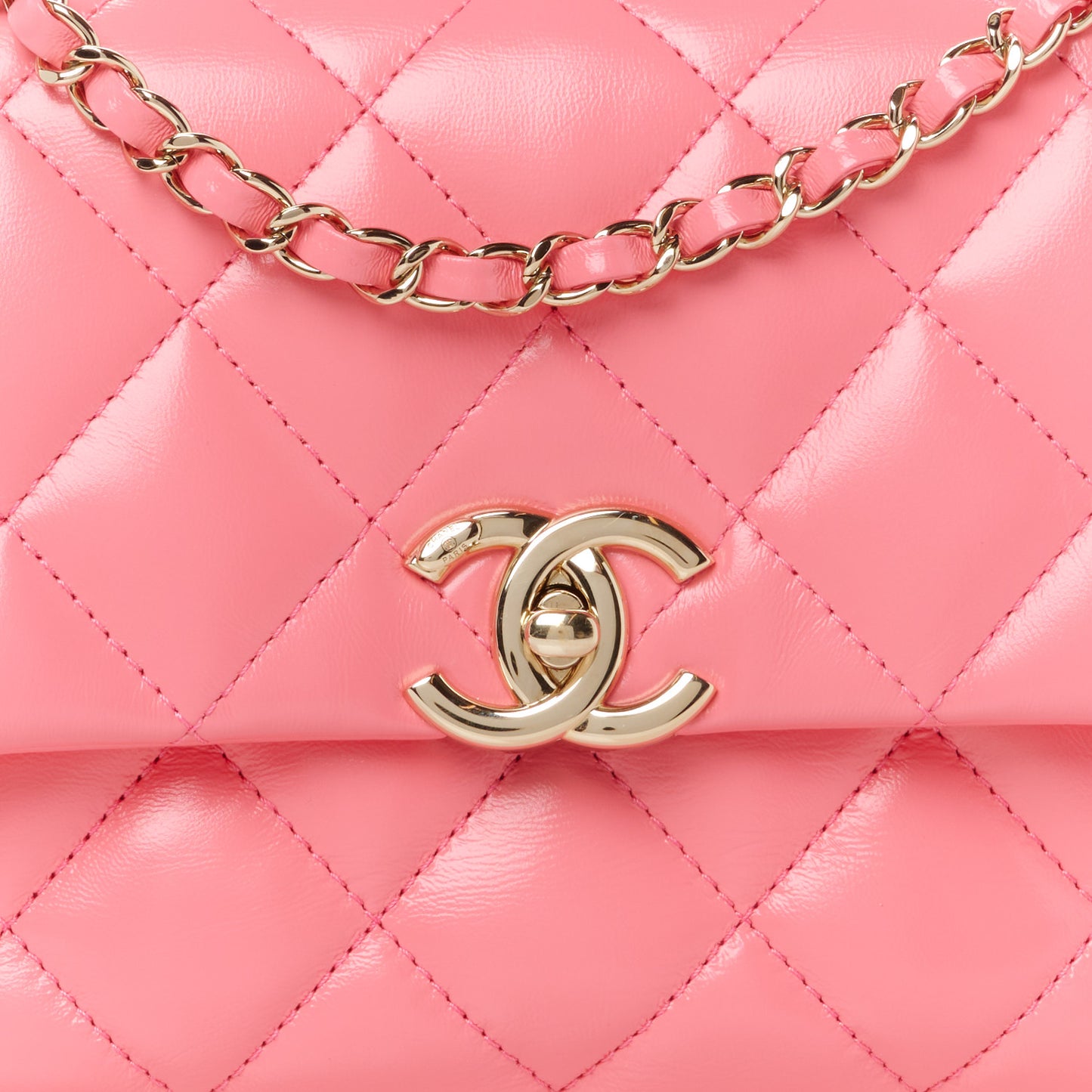 Shiny Lambskin Quilted Coco Trip Flap Bag Pink