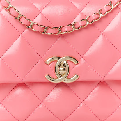 Chanel Shiny Lambskin Quilted Coco Trip Flap Bag Pink 8 of 10