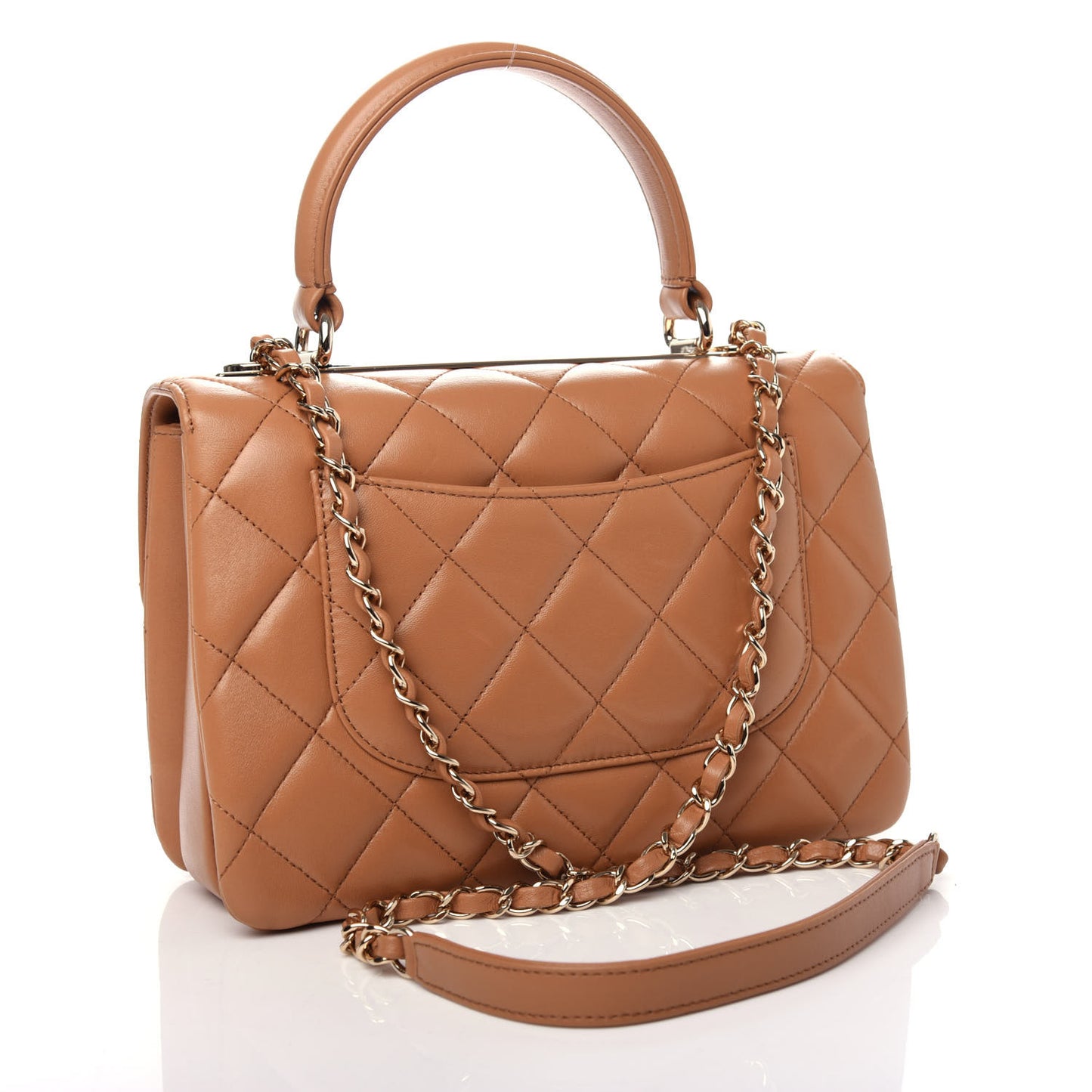 Lambskin Quilted Small Trendy CC Flap Dual Handle Bag Camel