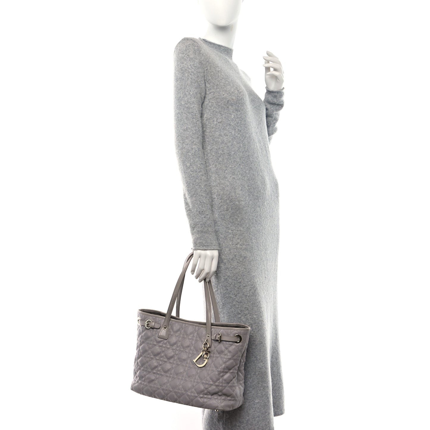 Coated Canvas Cannage Small Panarea Tote Grey