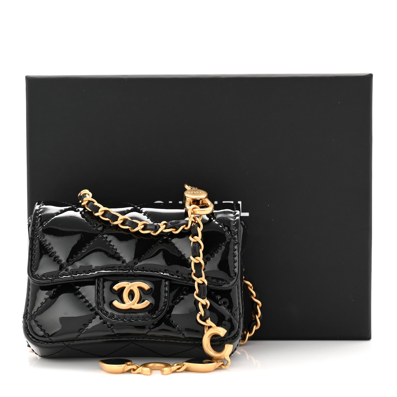 Chanel Patent Enamel Quilted Coco Hearts Clutch With Chain Black 12 of 12