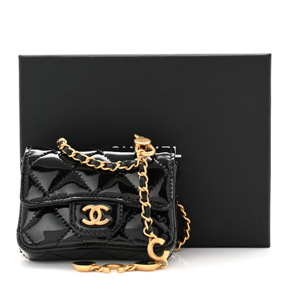 Chanel Patent Enamel Quilted Coco Hearts Clutch With Chain Black 12 of 12