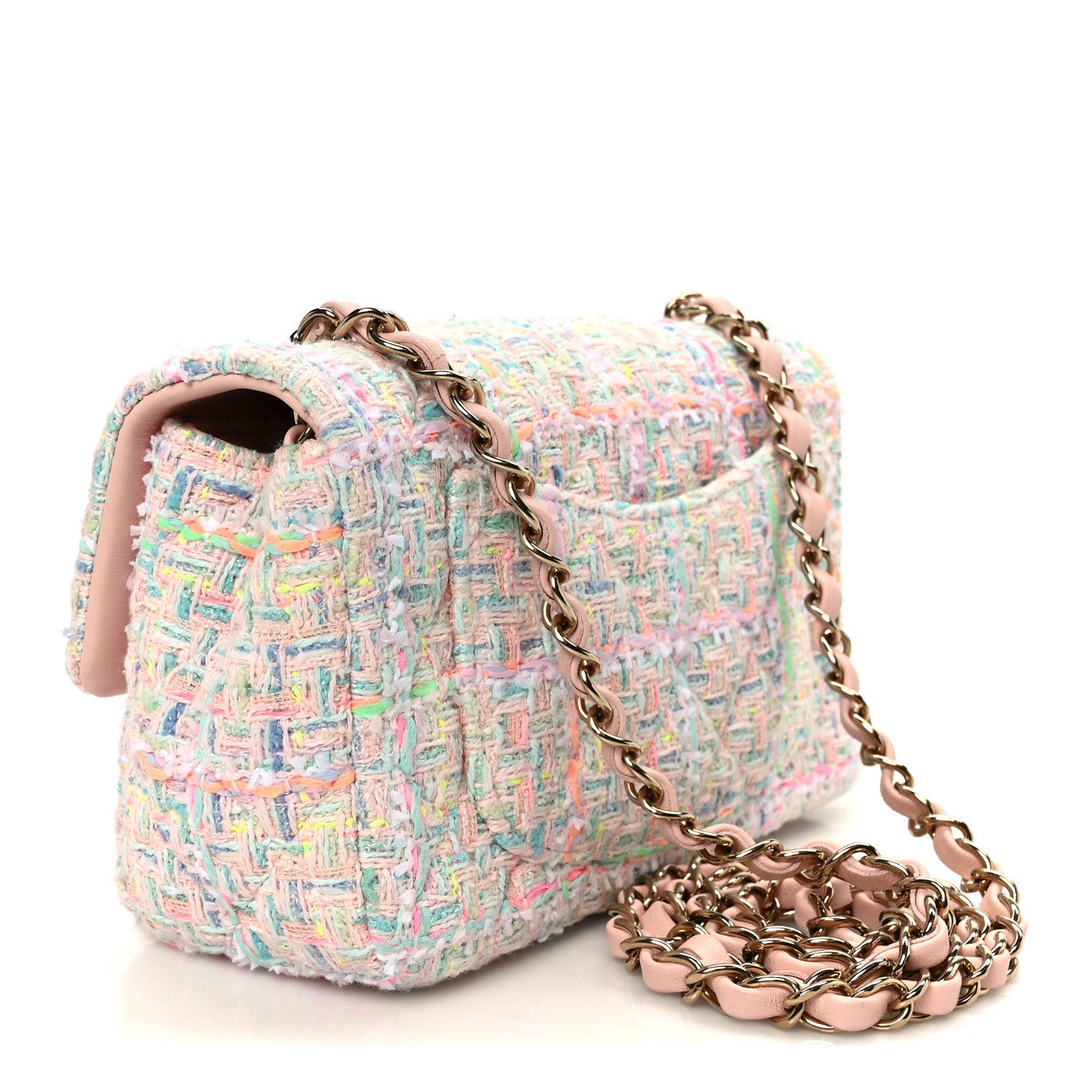 Chanel Tweed Quilted Mini Rectangular Flap Pink Green Orange Purple 3 of 13