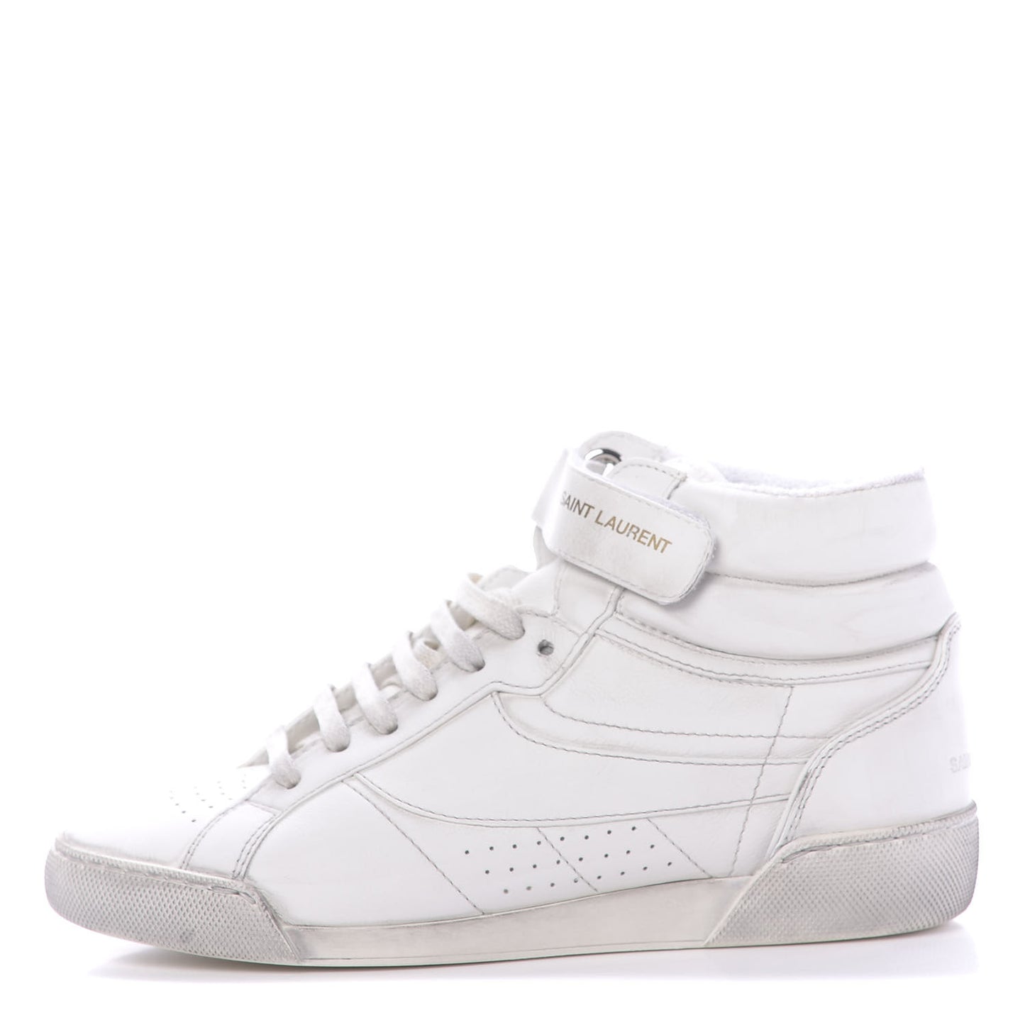 Calfskin Distressed Lenny Logo-Print High Top Sneakers 36.5 Blanc Optique