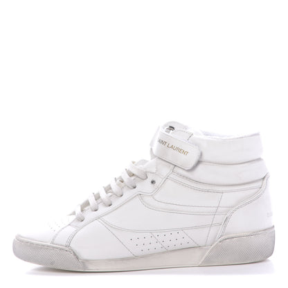 Saint Laurent Calfskin Distressed Lenny Logo-Print High Top Sneakers 36.5 Blanc Optique 1 of 9