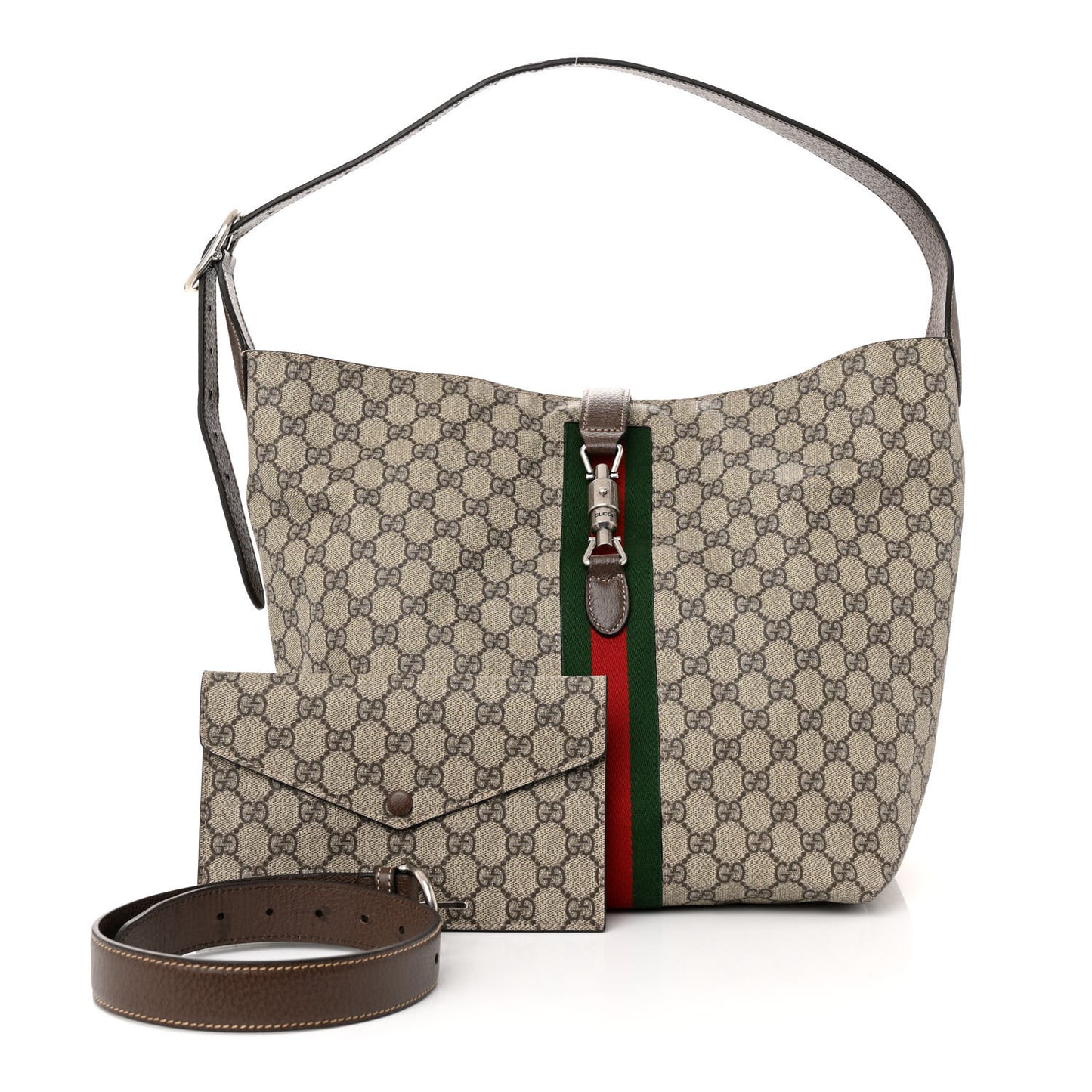 GG Supreme Monogram Calfskin Web Small Jackie 1961 Shoulder Bag Beige Brown Sugar