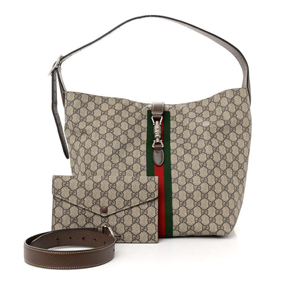 Gucci GG Supreme Monogram Calfskin Web Small Jackie 1961 Shoulder Bag Beige Brown Sugar 1 of 11